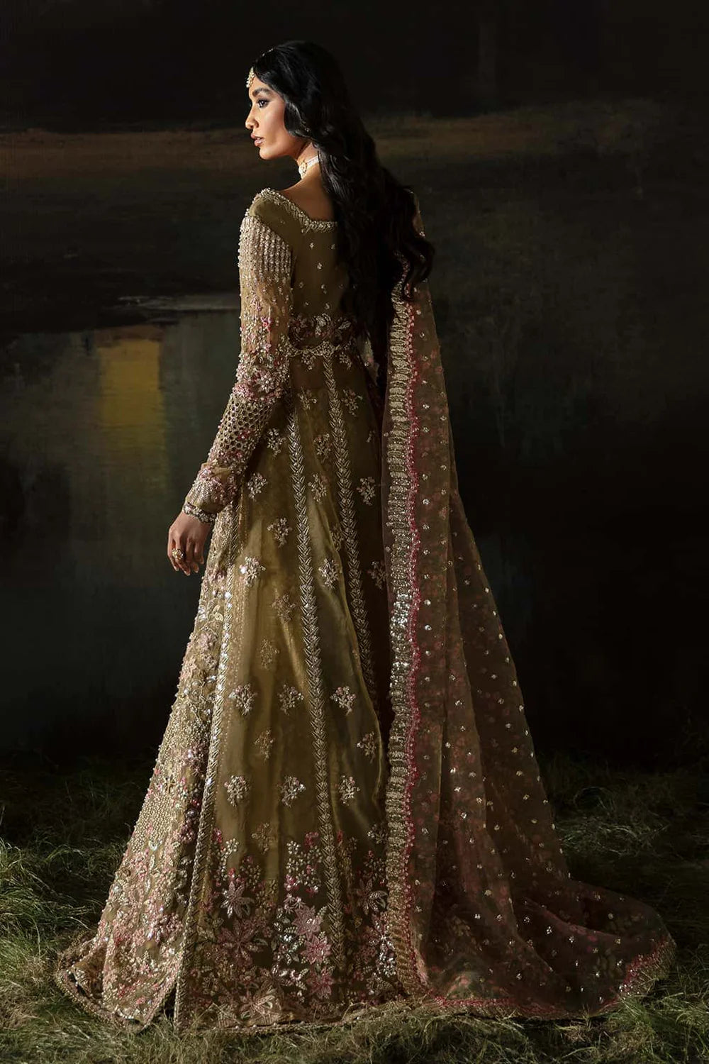 Suhana Olive Organza Suit