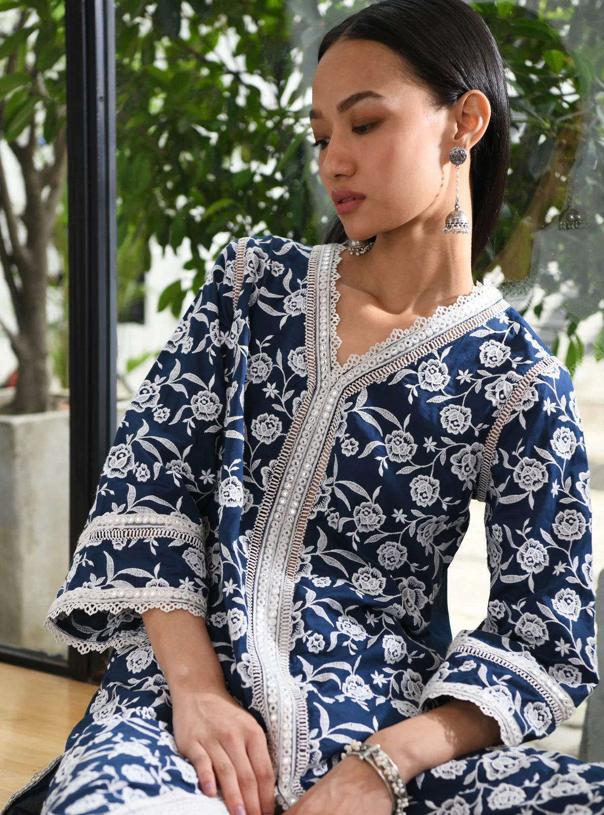 Mulmul Cotton Briallen Navy Kurta