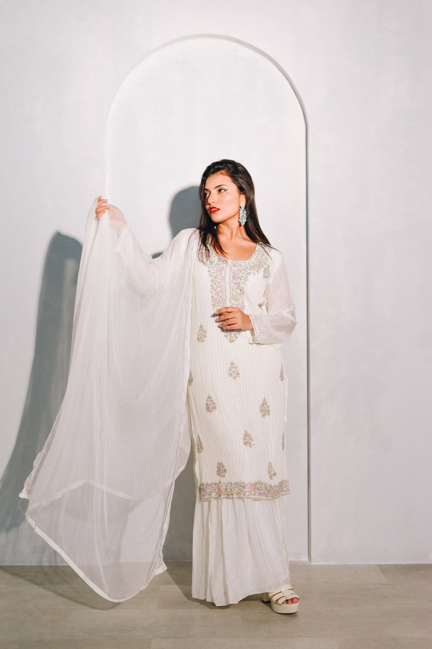 White hand beaded Gharara
