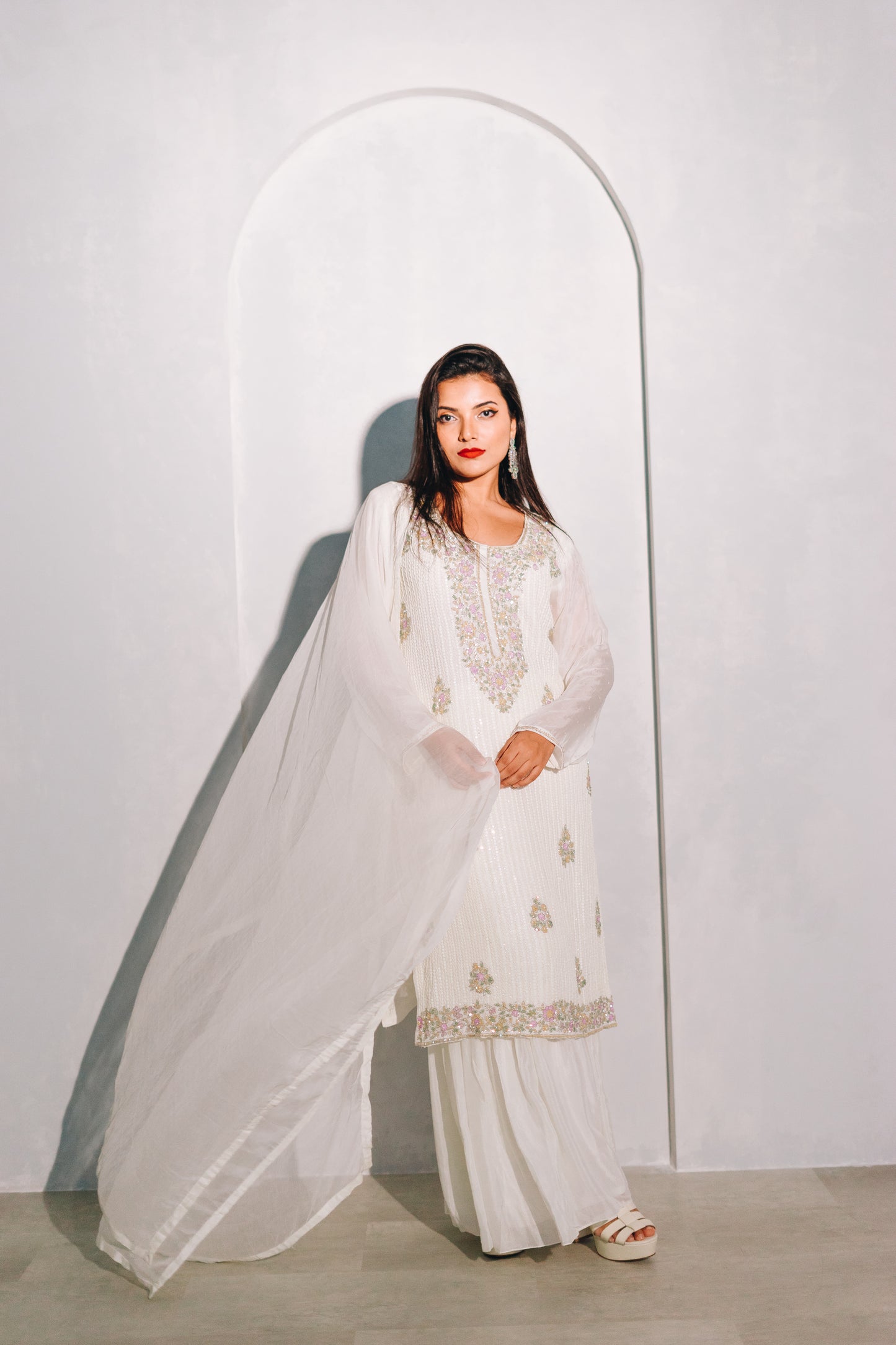 White hand beaded Gharara