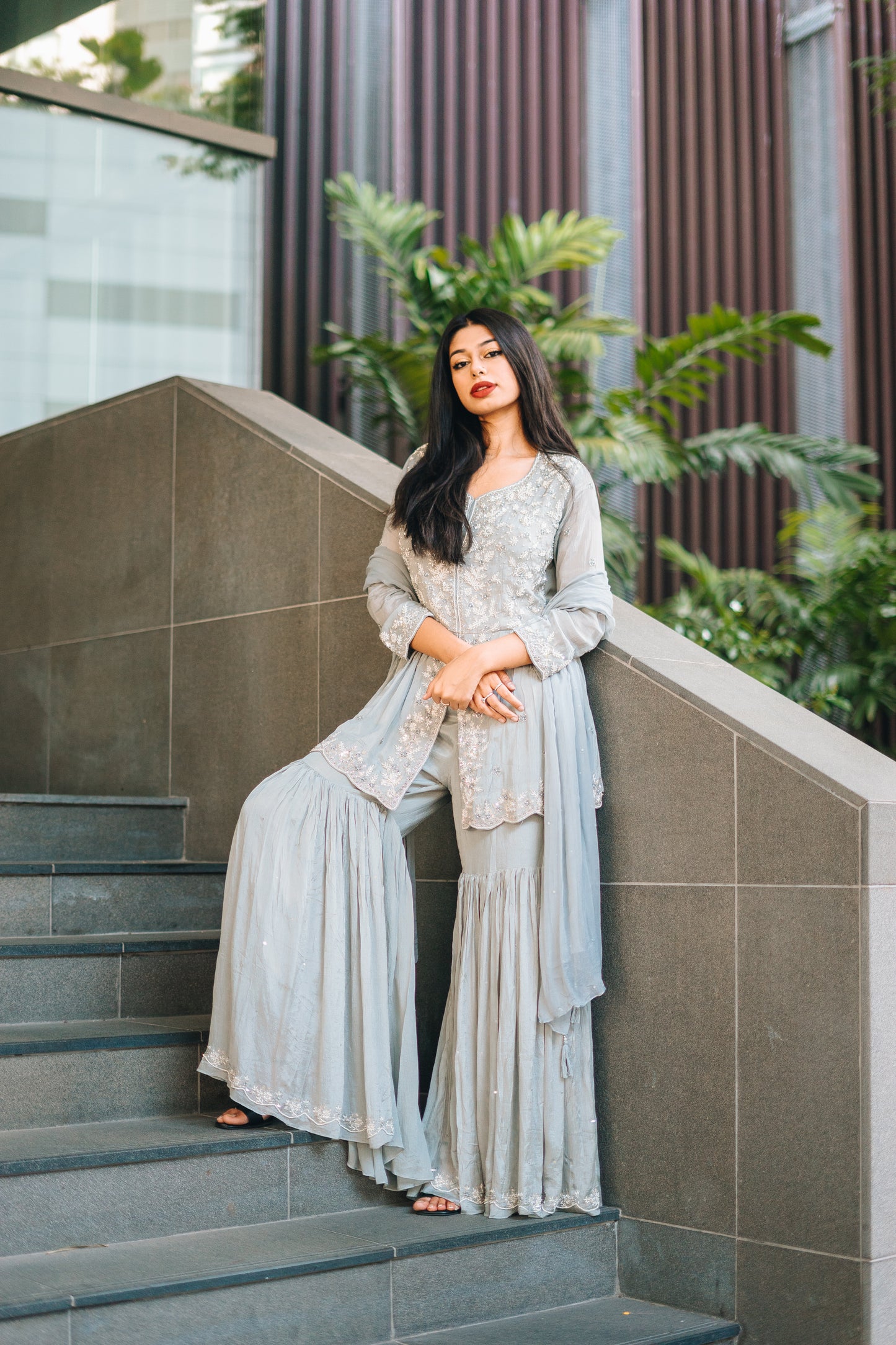 Hand Beaded Peplum Gharara