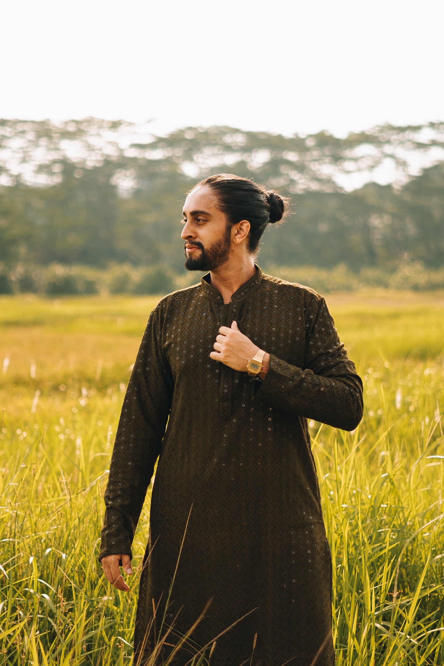 Army Green Chikan Sequin Kurta