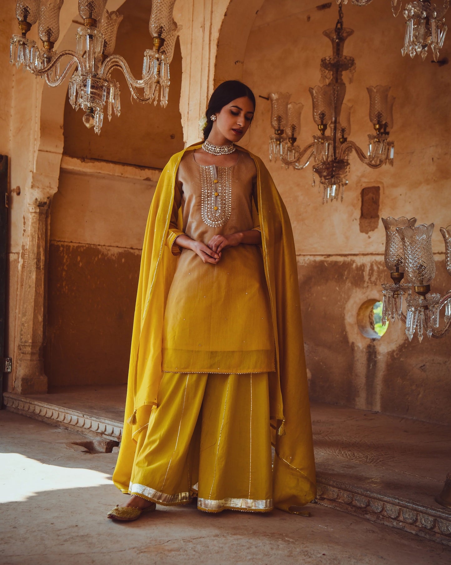 Jashn Yellow Ombre Sharara Set