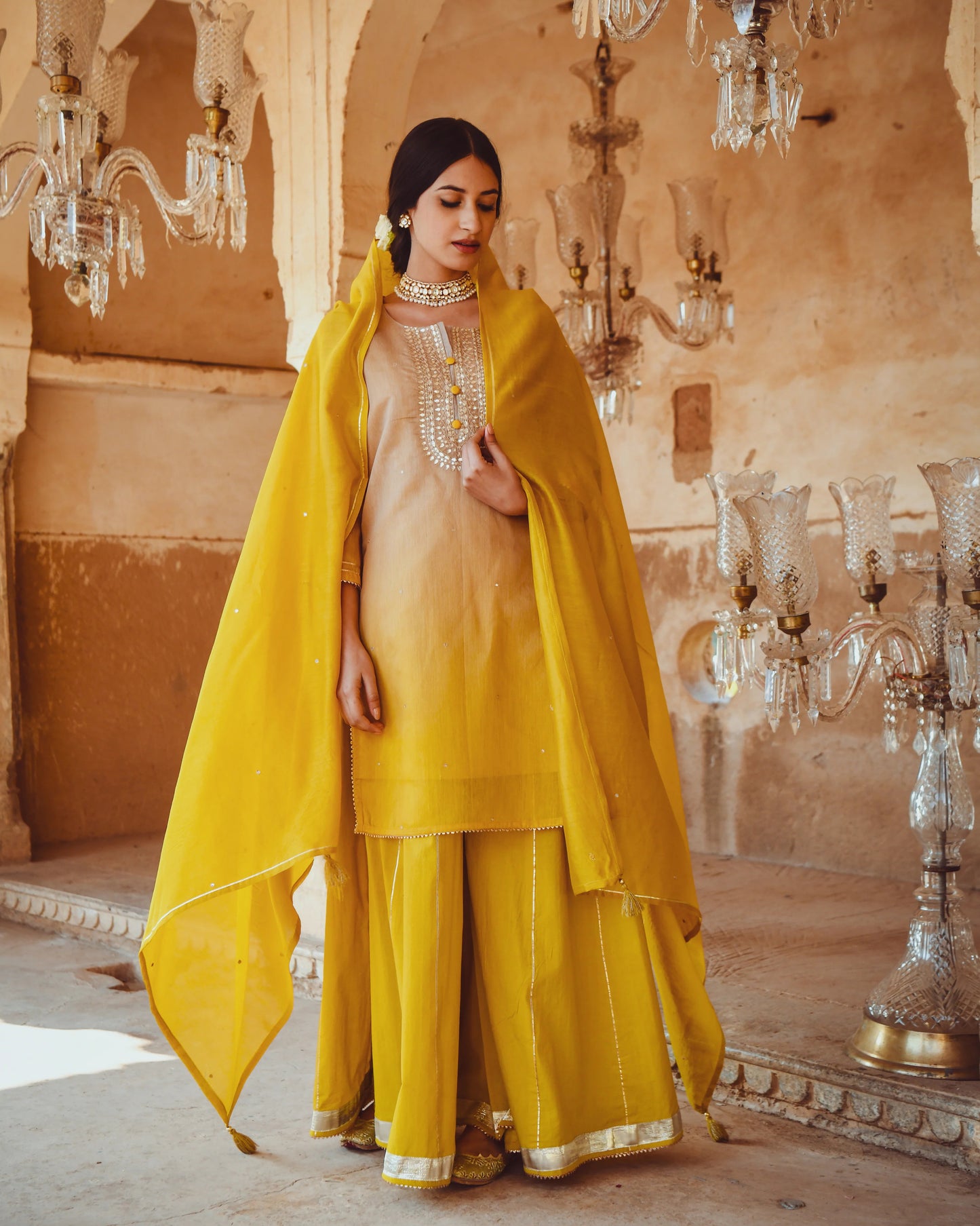 Jashn Yellow Ombre Sharara Set