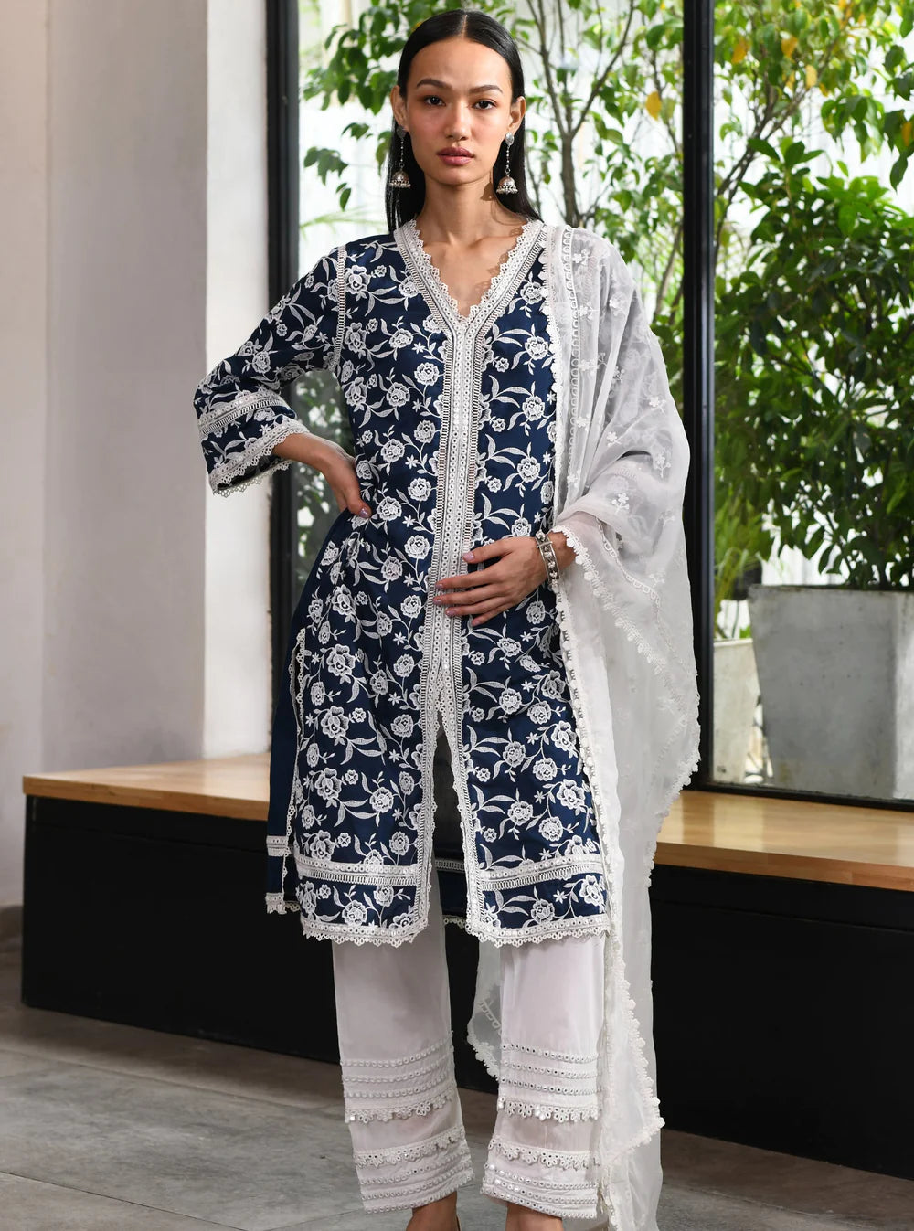 Mulmul Cotton Briallen Navy Kurta