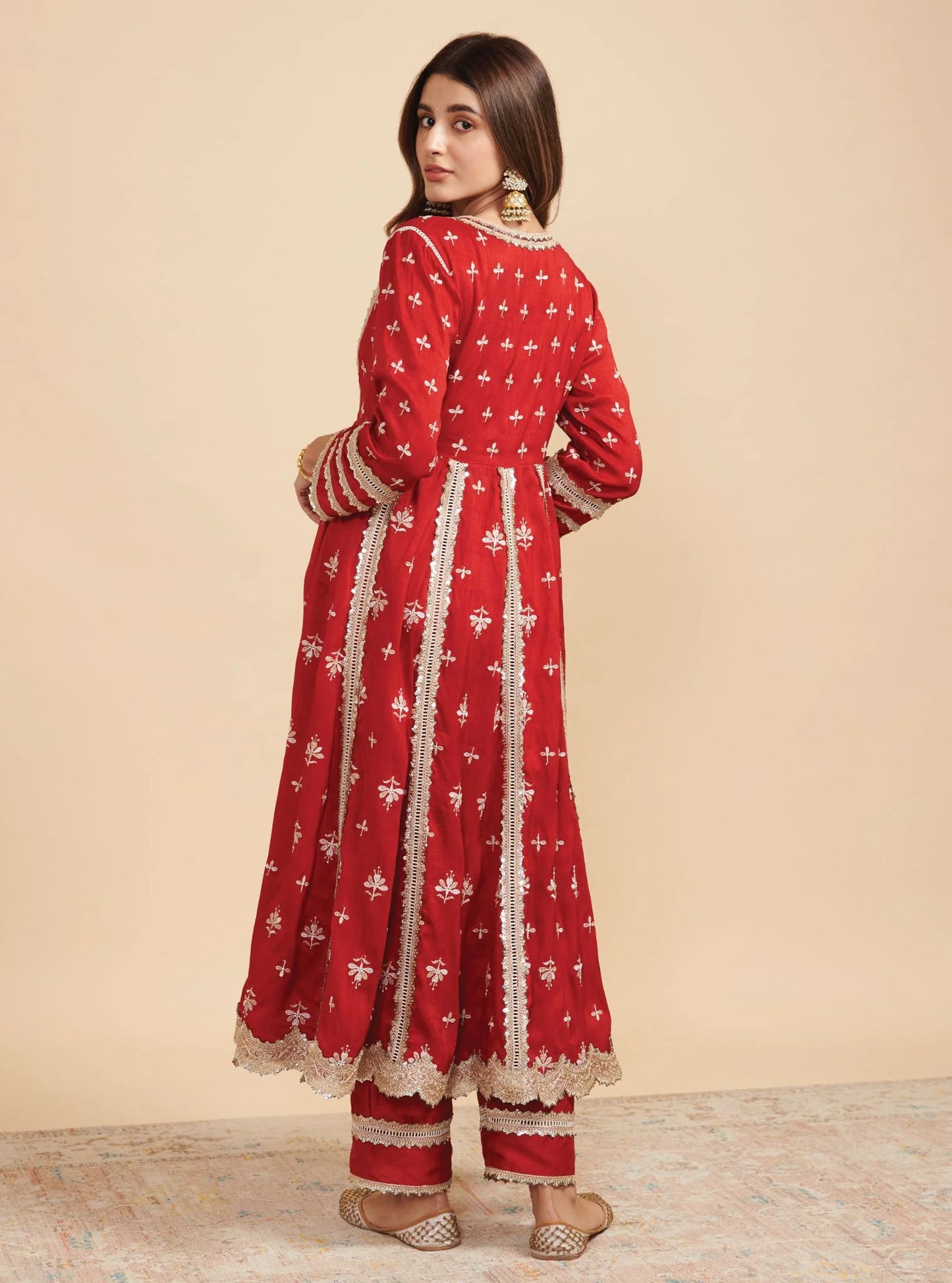 Mulmul Red Silk Khanak Anarkali