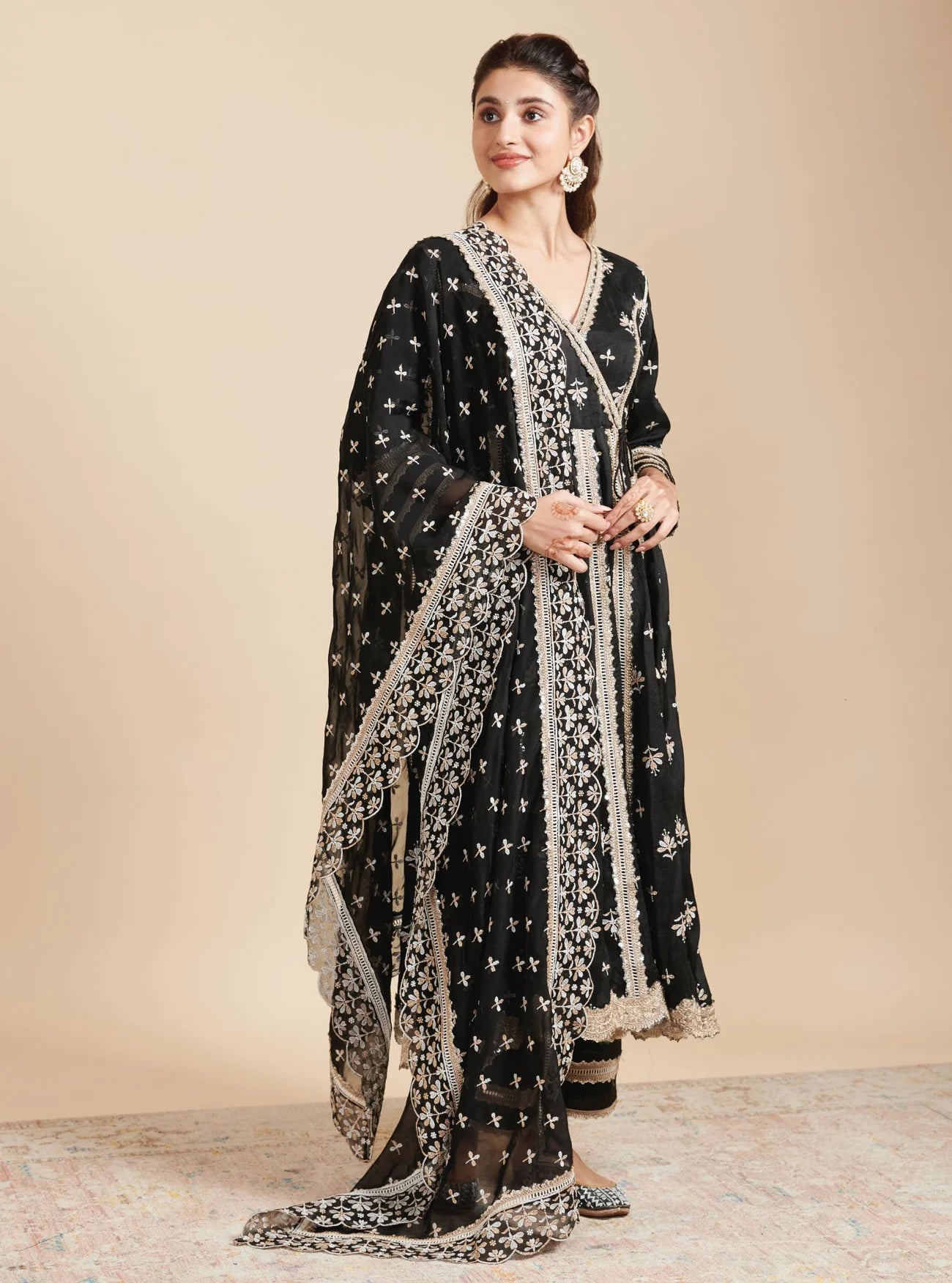 Mulmul Red Silk Khanak Anarkali