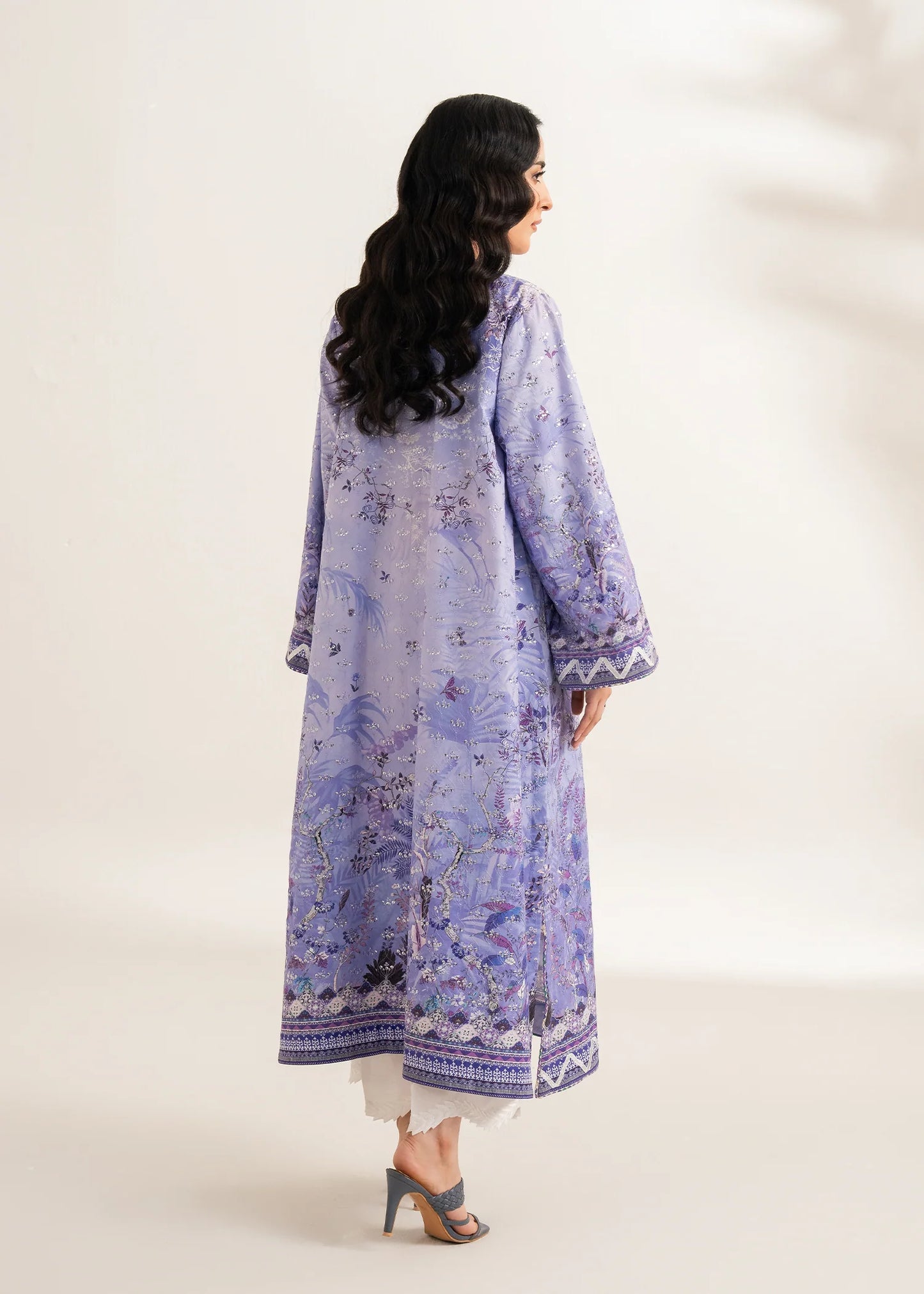Lavender Printed Embroidered Kurta