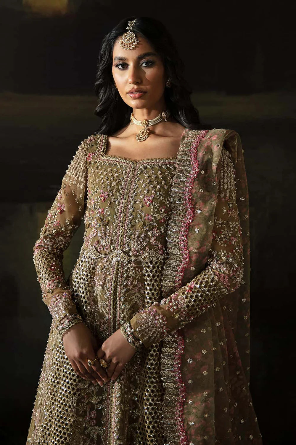 Suhana Olive Organza Suit