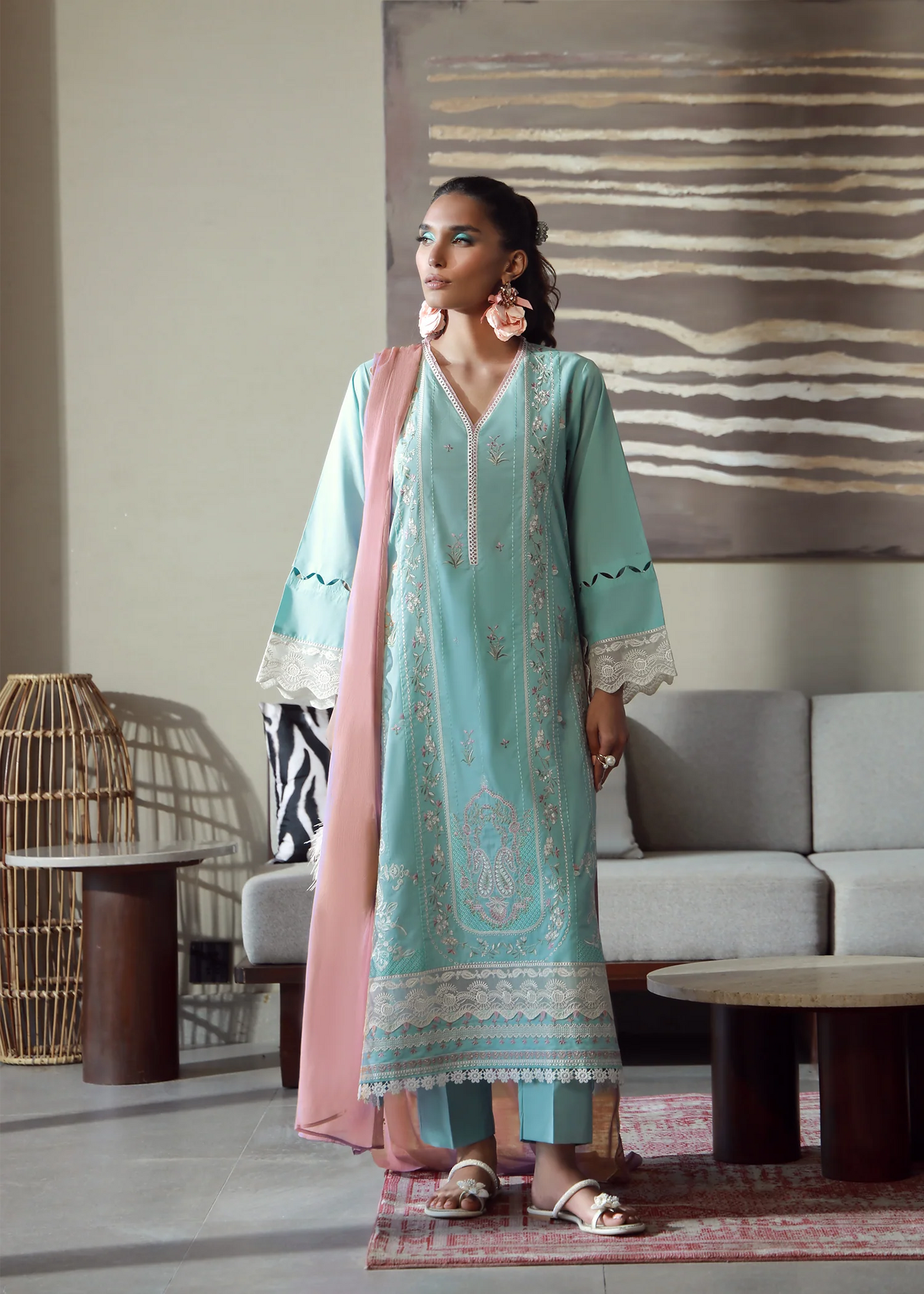 Aqua Blue Embroidered Suit