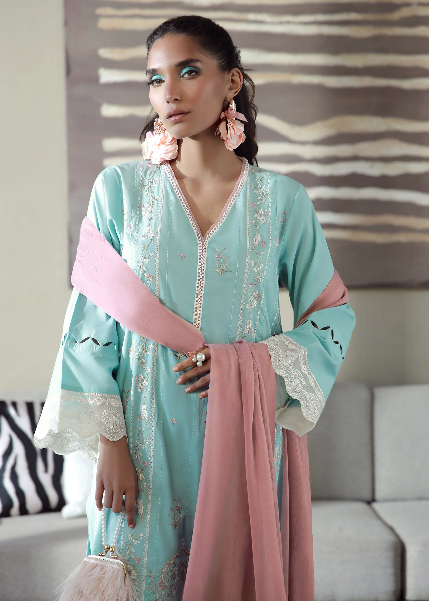 Aqua Blue Embroidered Suit