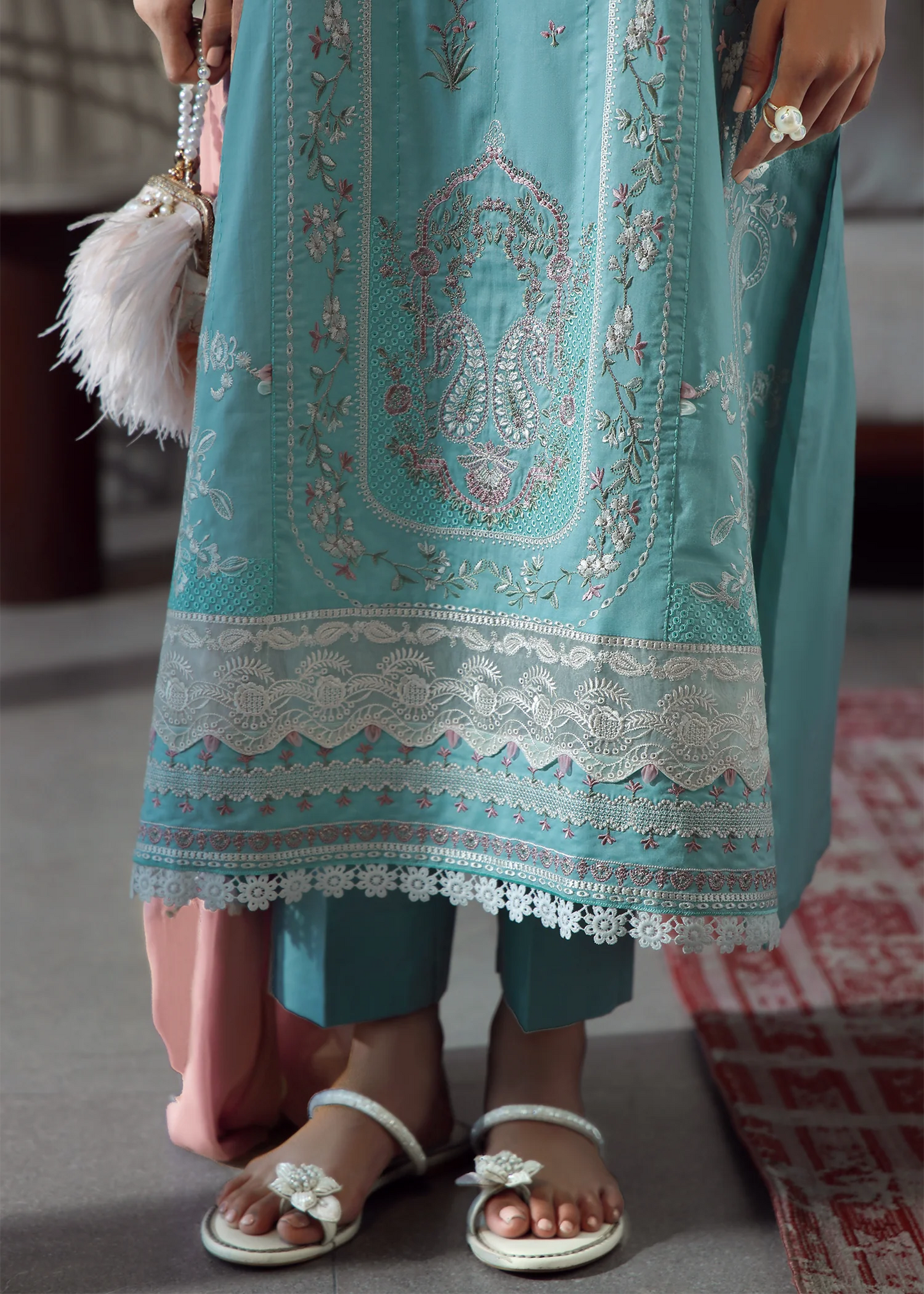 Aqua Blue Embroidered Suit