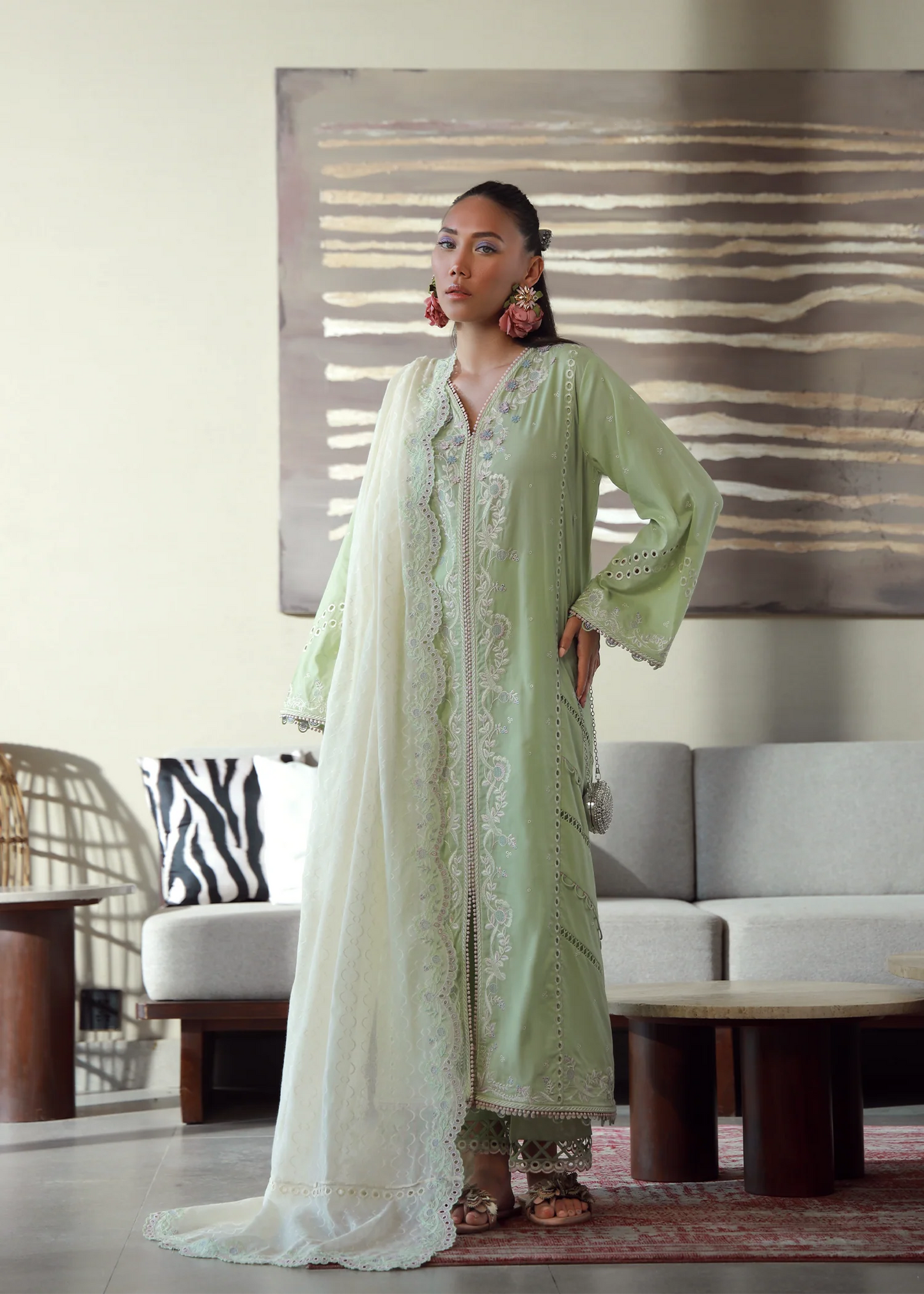 Mint Green Embroidered Suit