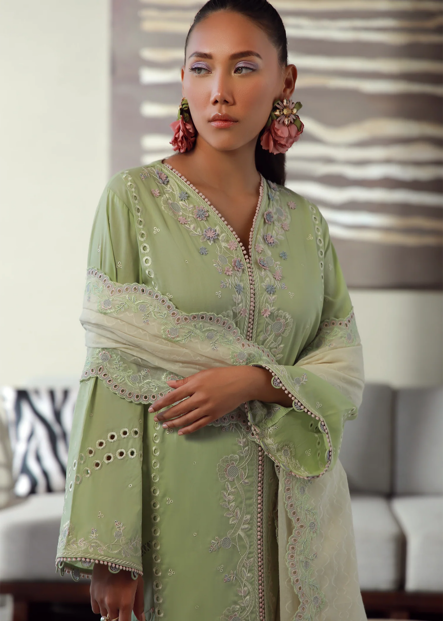 Mint Green Embroidered Suit