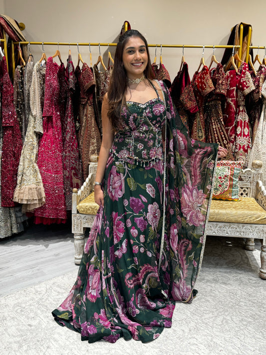 Emerald Floral Corset Lehenga