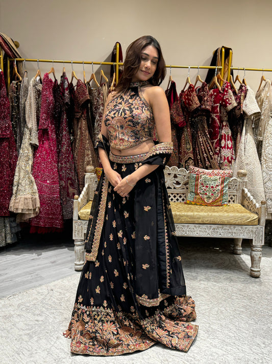 Black Halter Lehenga