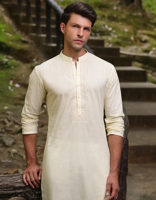 Beige Embroidered Kurta