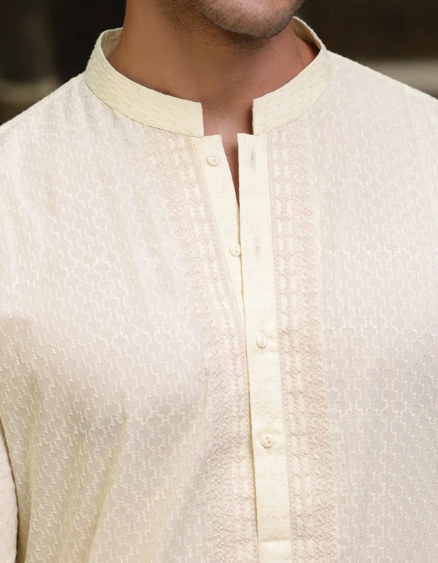 Beige Embroidered Kurta